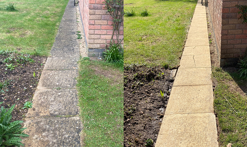 Powerwashed path before and after pathway